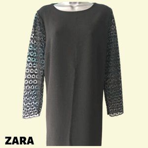 Zara Womens Dress Size XS Black Long Sleeve Round Neck Shift Lace